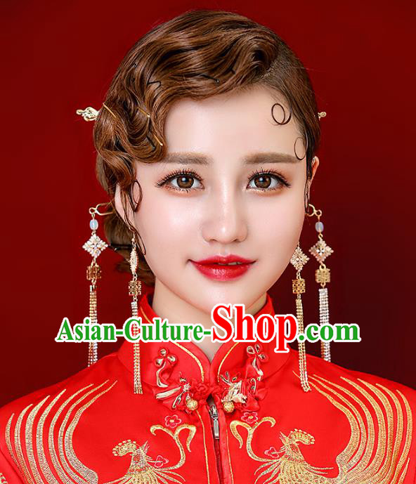 Aisan Chinese Handmade Classical Hair Accessories Tassel Step Shake Complete Set, China Xiuhe Suit Hairpins Wedding Headwear for Women