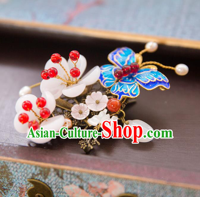 Aisan Chinese Handmade Classical Hair Accessories Hanfu Cloisonne Butterfly Hair Claw, China Xiuhe Suit Hairpins Wedding Headwear for Women