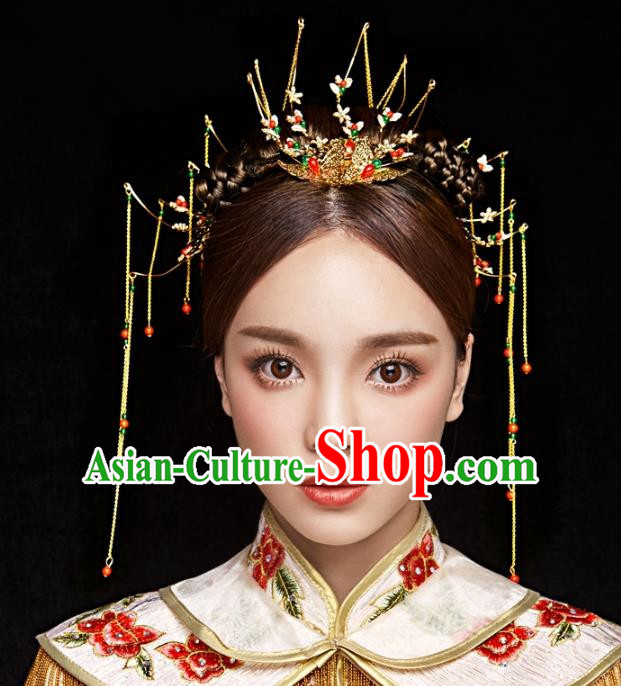 Aisan Chinese Handmade Classical Hair Accessories Hanfu Tassel Hair Clip, China Xiuhe Suit Step Shake Hairpins Wedding Headwear Complete Set for Women