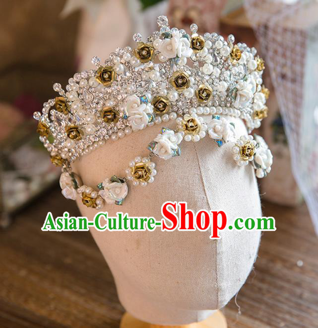 Top Grade Handmade Classical Hair Accessories Baroque Style Princess Pearls Royal Crown Headwear