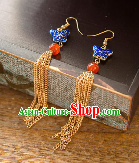 Chinese Handmade Classical Ancient Costume Hanfu Earrings, China Bride Xiuhe Suit Cloisonne Butterfly Eardrop for Women