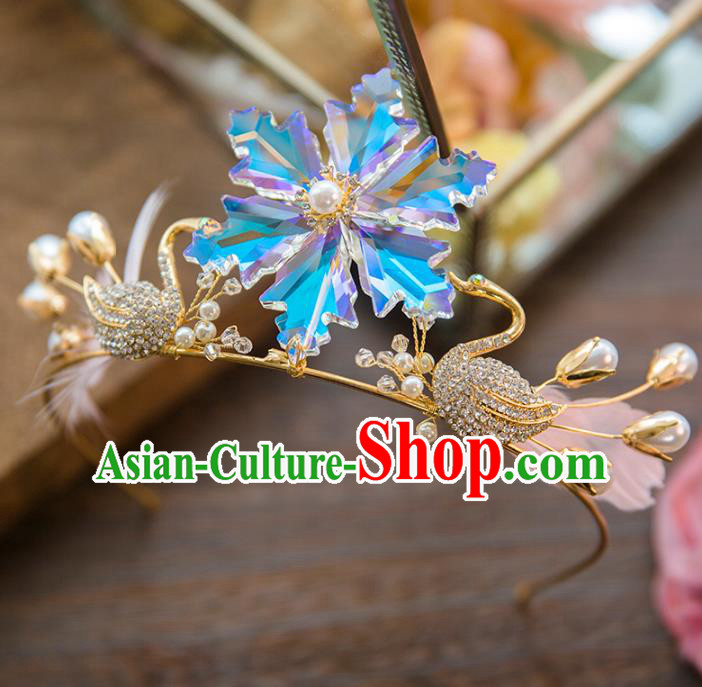 Top Grade Handmade Classical Hair Accessories Baroque Style Princess Pink Feather Swan Hair Clasp Headwear for Women