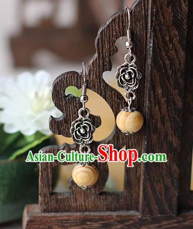 Chinese Handmade Classical Accessories Hanfu Earrings, China Xiuhe Suit Wedding Wood Bead Tassel Eardrop for Women
