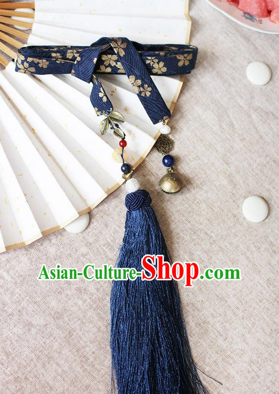 Chinese Handmade Classical Accessories Hanfu Blue Silk Belt, China Ancient Hanfu Waistband for Women for Men