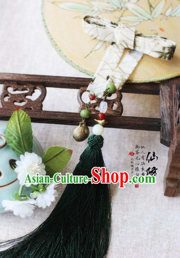 Chinese Handmade Classical Accessories Hanfu White Silk Belt, China Ancient Hanfu Bells Tassel Waistband for Women for Men