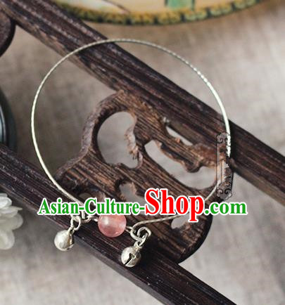 Chinese Handmade Classical Accessories Hanfu Pink Bead Tassel Bracelet, China Ancient Bells Bangle for Women