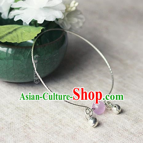 Chinese Handmade Classical Accessories Hanfu Purple Bead Tassel Bracelet, China Ancient Bells Bangle for Women
