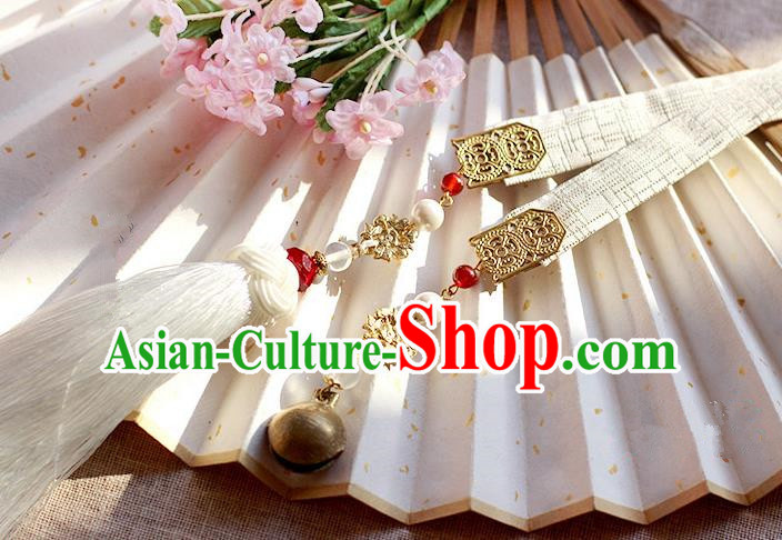 Chinese Handmade Classical Accessories Hanfu White Silk Belt, China Ancient Hanfu Tassel Waistband for Women
