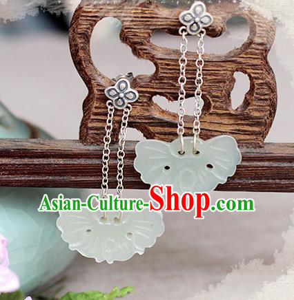 Chinese Handmade Classical Accessories Hanfu Long Tassel Earrings, China Xiuhe Suit Jade Butterfly Eardrop for Women