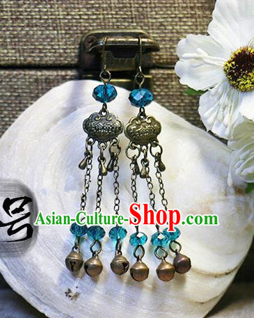 Chinese Handmade Classical Accessories Hanfu Longevity Lock Earrings, China Xiuhe Suit Tassel Eardrop for Women