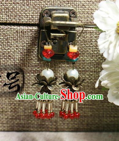 Chinese Handmade Classical Accessories Hanfu Red Beads Earrings, China Xiuhe Suit Tassel Eardrop for Women