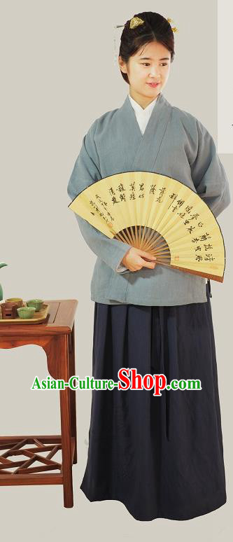 Traditional Chinese Ming Dynasty Young Lady Costumes Green Linen Slant Opening Blouse for Women