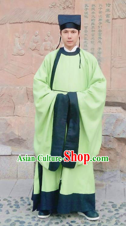 Traditional Oriental China Ming Dynasty Costume Ancient Officer Gwanbok Green Long Robe for Men