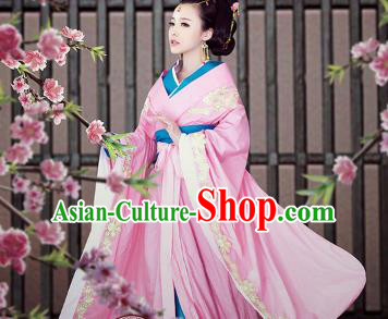 Traditional Ancient Chinese Imperial Consort Costume, Elegant Hanfu Chinese Tang Dynasty Embroidered Pink Dress Clothing for Women
