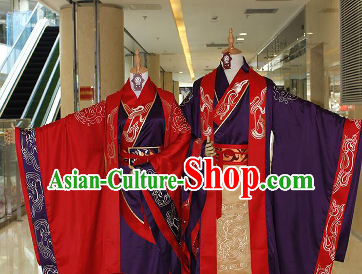 Traditional Ancient China Hanfu Costume Han Dynasty Bride and Bridegroom Wedding Embroidery Clothing Complete Set
