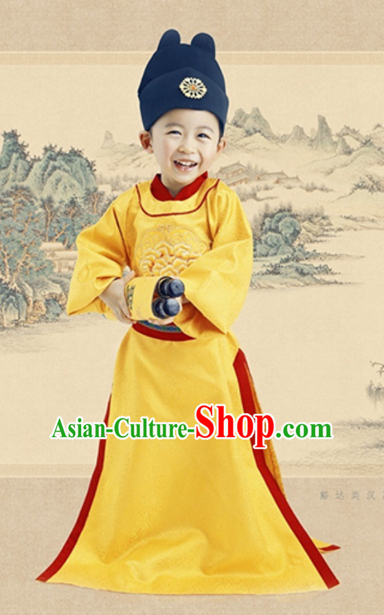 Ancient Chinese Tang Dynasty Emperor and Hat Clothing Complete Set for Men Boys Children Kids