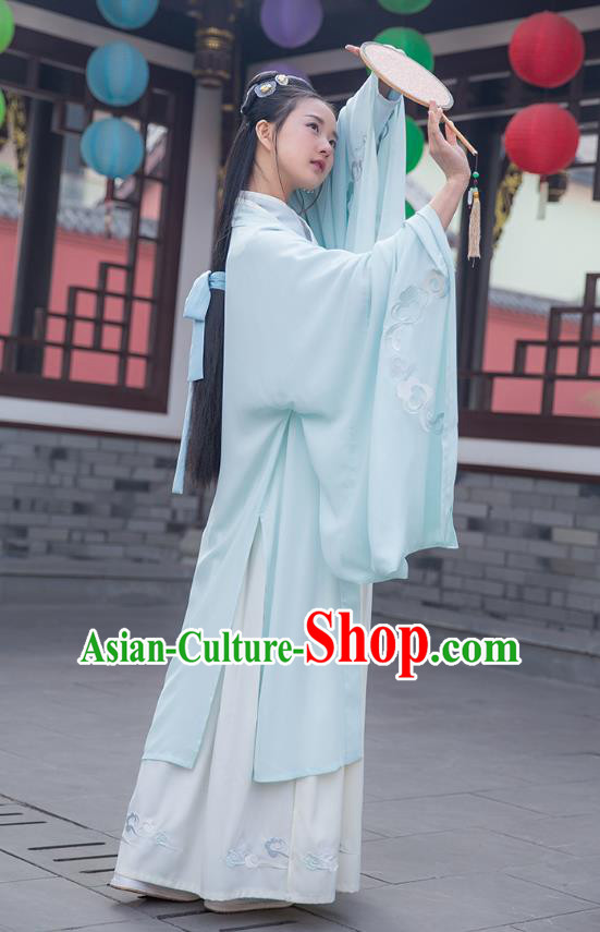 Ancient Chinese Royal Princess Hanfu Costume, Traditional China Jin Dynasty Palace Lady Embroidery Wide Sleeve Cloak for Women