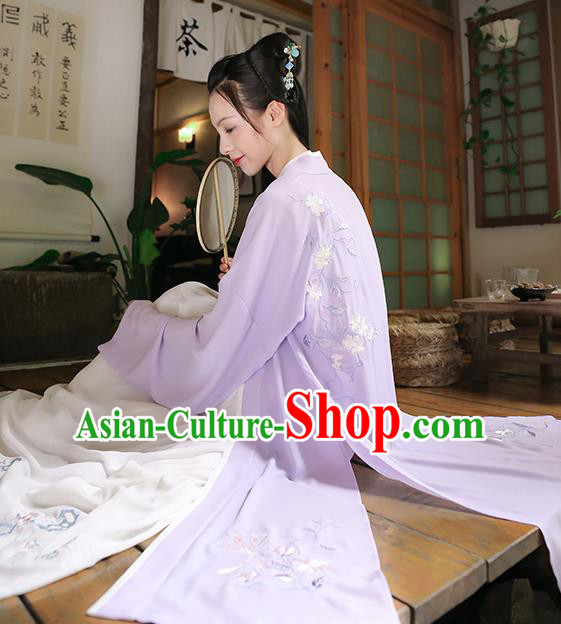 Traditional Chinese Ancient Princess Hanfu Costumes, Asian China Song Dynasty Palace Lady Embroidery Purple BeiZi Cardigan for Women