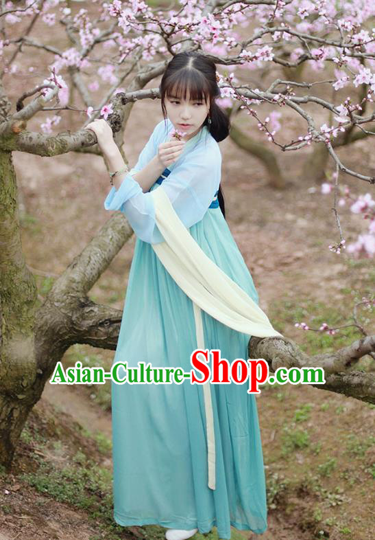 Traditional Chinese Ancient Young Lady Hanfu Costumes, Asian China Tang Dynasty Palace Princess Slip Skirt Complete Set for Women