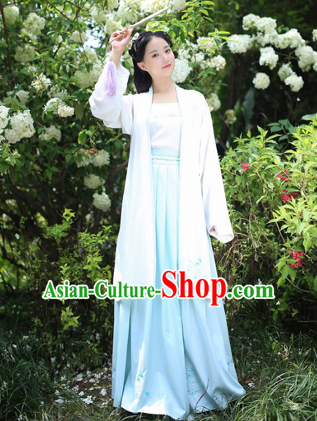 Traditional Chinese Ancient Hanfu Young Lady Costumes, Asian China Han Dynasty Embroidery Bamboo BeiZi Cardigan for Women