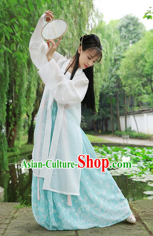 Traditional Chinese Ancient Hanfu Princess Costume, Asian China Song Dynasty Palace Lady Embroidered White Cardigan for Women