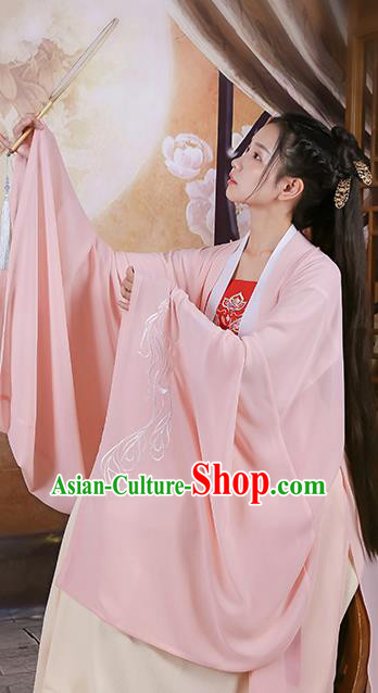 Traditional Chinese Ancient Hanfu Princess Costume Pink Embroidered Cloak, Asian China Jin Dynasty Palace Lady Cardigan Clothing for Women