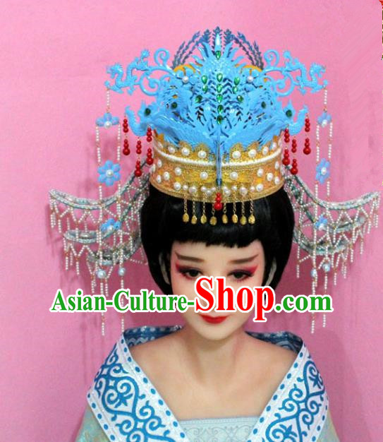 Traditional Handmade Chinese Hair Accessories Palace Lady Blue Phoenix Coronet Complete Set, Empress Hair Jewellery Hairpins for Women