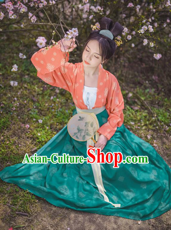 Traditional Chinese Ancient Hanfu Princess Costume Embroidered Green Slip Skirt, Asian China Tang Dynasty Palace Lady Clothing for Women
