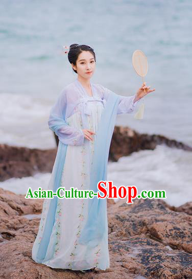 Traditional Chinese Ancient Palace Lady Costume, Asian China Tang Dynasty Princess Embroidered Blouse and Skirts for Women
