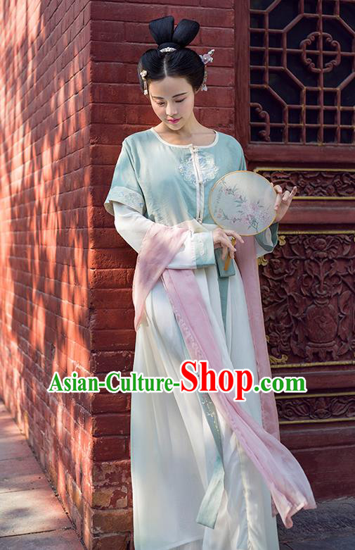 Traditional Chinese Ancient Palace Lady Costume White Cardigan, Asian China Tang Dynasty Imperial Concubine Embroidered Blouse Clothing for Women