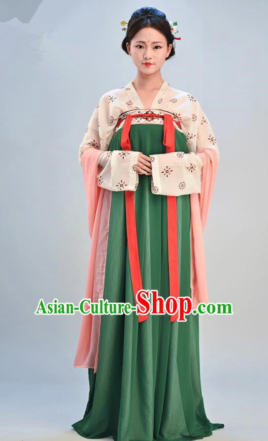 Traditional Chinese Ancient Young Lady Costume, Asian China Tang Dynasty Imperial Consort Embroidered Green Slip Skirt Clothing for Women