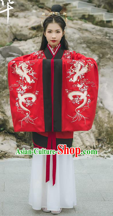 Traditional Chinese Ancient Hanfu Princess Costume Red Curve Bottom, Asian China Han Dynasty Palace Lady Embroidered Wedding Clothing for Women