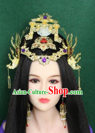 Traditional Handmade Chinese Hair Accessories Empress Headpiece, Han Dynasty Princess Phoenix Hairpins Headwear for Women