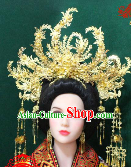 Traditional Handmade Chinese Hair Accessories Empress Phoenix Coronet, China Tang Dynasty Phoenix Tassel Hairpins for Women