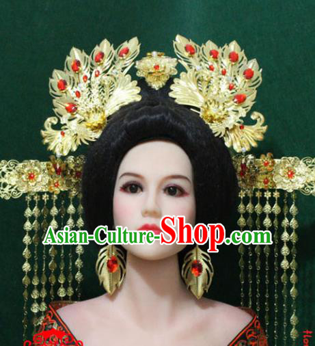 Traditional Handmade Chinese Hair Accessories Tang Dynasty Empress Phoenix Coronet Ancient Hair Comb Hairpins Headwear for Women