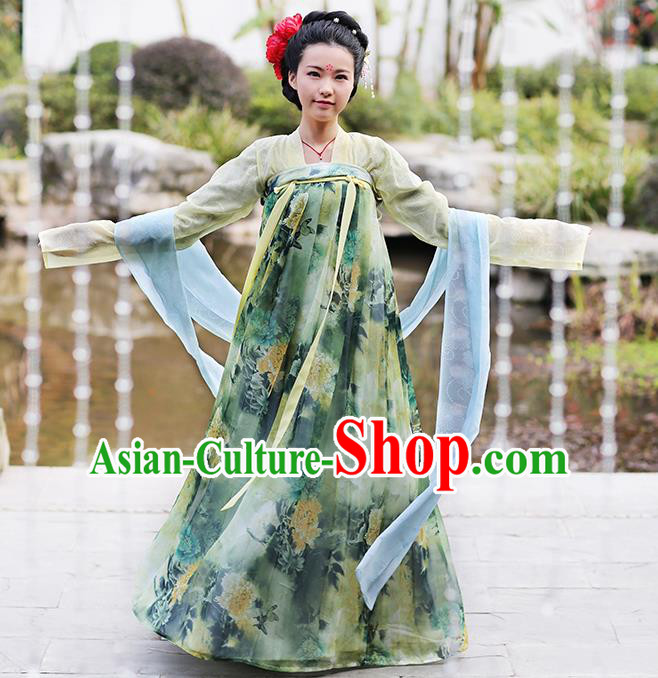 Asian Chinese Tang Dynasty Princess Costume Slip Skirt Complete Set, Ancient China Palace Lady Clothing for Women