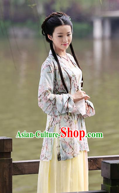 Asian Chinese Song Dynasty Princess Costume Complete Set, Ancient China Palace Lady Printing Clothing for Women