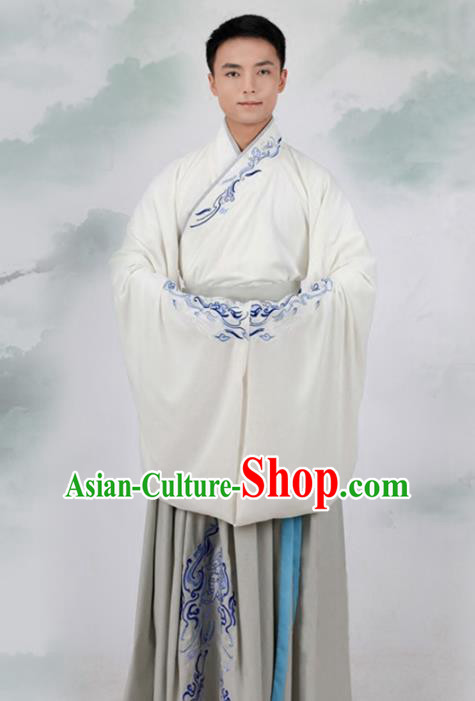 Asian Chinese Han Dynasty Scholar Costume, Ancient China Minister Embroidered Hanfu Clothing for Men