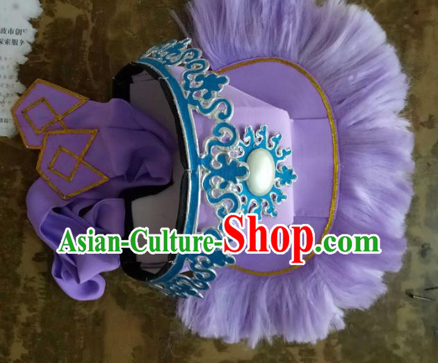 Traditional Chinese Peking Opera Old Men Purple Hats, China Ancient Beijing Opera Ministry Councillor Headwear for Men