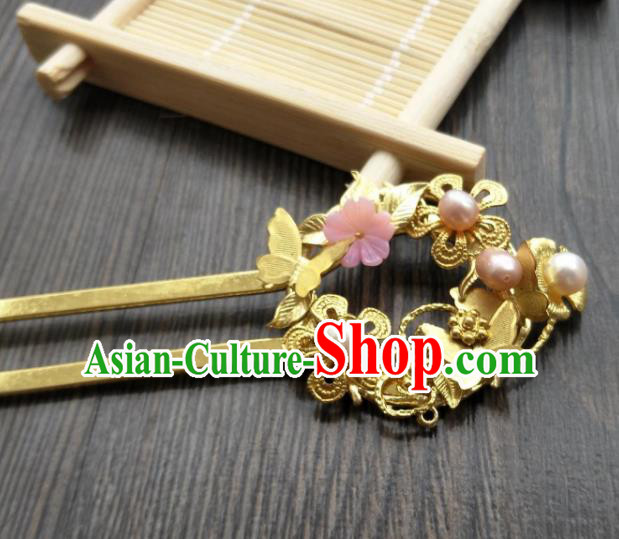 Traditional Handmade Chinese Hair Accessories Hanfu Golden Butterfly Hairpins, China Ancient Tang Dynasty Palace Lady Hair Stick for Women