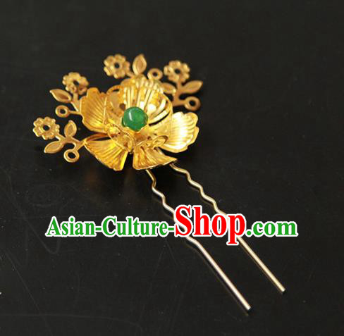 Traditional Handmade Chinese Qing Dynasty Manchu Lady Hair Accessories, China Ancient Imperial Concubine Golden Flower Hairpins for Women