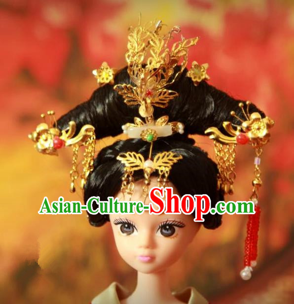 Traditional Handmade Chinese Qing Dynasty Hair Accessories Complete Set, Manchu High Coiffure Imperial Concubine Hairpins Headpiece