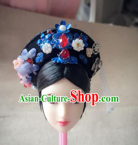 Traditional Handmade Chinese Qing Dynasty Hair Accessories Headwear, China Manchu High Coiffure Imperial Concubine Hat Headpiece