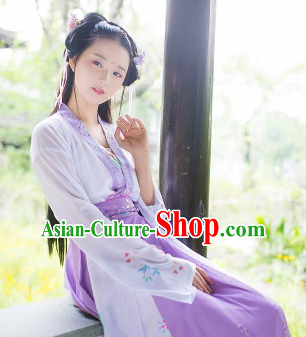 Asian Chinese Tang Dynasty Princess Embroidered Costume, Ancient China Young Lady Embroidery Blouse and Skirt Complete Set