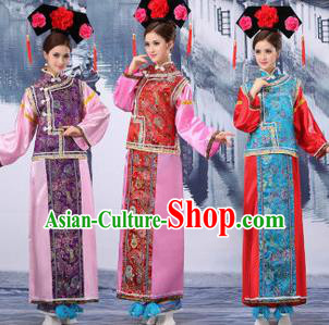 Traditional Ancient Chinese Manchu Imperial Concubine Costume, Asian Chinese Qing Dynasty Palace Lady Embroidered Dress Clothing for Women