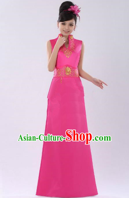 Traditional Ancient Chinese Republic of China Young Lady Pink Long Cheongsam, Asian Chinese Chirpaur Qipao Dress Clothing for Women