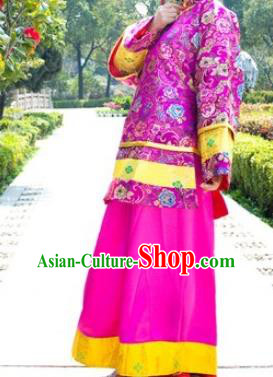 Traditional Ancient Chinese Republic of China Nobility Lady Rosy Costume, Asian Chinese Qing Dynasty Embroidered Clothing for Women
