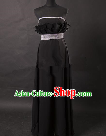 Traditional Chinese Modern Dancing Costume, Women Opening Classic Chorus Singing Group Black Full Dress for Women