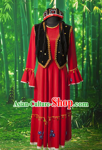 Traditional Chinese Uyghur Nationality Dancing Costume, Chinese Minority Nationality Uigurian Dance Dress for Women