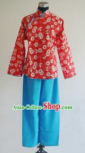 Traditional Chinese Classical Dance Yangge Fan Dancing Costume, Folk Dance Drum Dance Uniform Yangko Red Costume for Women